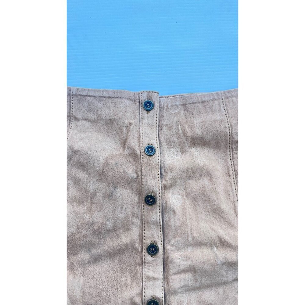 Bagatelle Women Beige Genuine Leather Button Scallop Hem Mini Skirt NWOT Size S - Picture 5 of 6